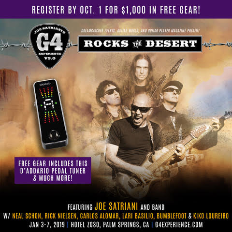 GuitarPlayerNow's tweet photo. Register for Joe Satriani's #G4Experience by October 1 and get $1,000 in free gear, including a @DaddarioandCo Pedal Tuner and much more: https://t.co/7FukdrFSIg @chickenfootjoe https://t.co/dZBhTB8rno