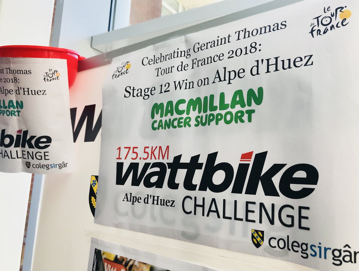 CSGsport's tweet photo. Fantastic to see @ColegSirGar Principal &amp; Directors taking part in 2hr Wattbike 175.5Km @LeTour Stage12 Alpe d’Huez Challenge Raising £65.70 for @macmillancancer #coffeemorning #healthandwellbeing
#SuitingupforWattbike
#csgPROUD 👊🏼 https://t.co/TRaEl5fPnZ