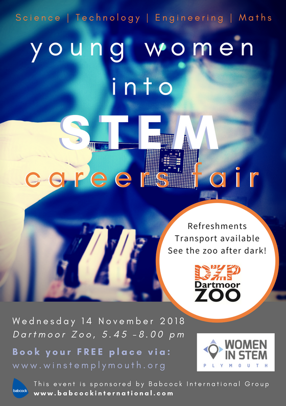 CAREERS FAIR! Young Women into STEM tickets now available (free unless you're getting optional transport) htl.li/WJfv30lEsVm #careers #girlsinSTEM #plymouth #womeninSTEM <a href="/DartmoorZoo/">Dartmoor Zoo</a> <a href="/plymouthcc/">Plymouth City Council</a> @MumsnetDevon <a href="/WhatsOnPlymouth/">What's On Plymouth</a>  <a href="/Devon_Hour/">#DevonHour</a> <a href="/Plymouth_Hour/">PH</a> <a href="/PlymSTEM/">STEM Hub Plymouth</a> <a href="/BBCDevon/">BBC Devon</a>