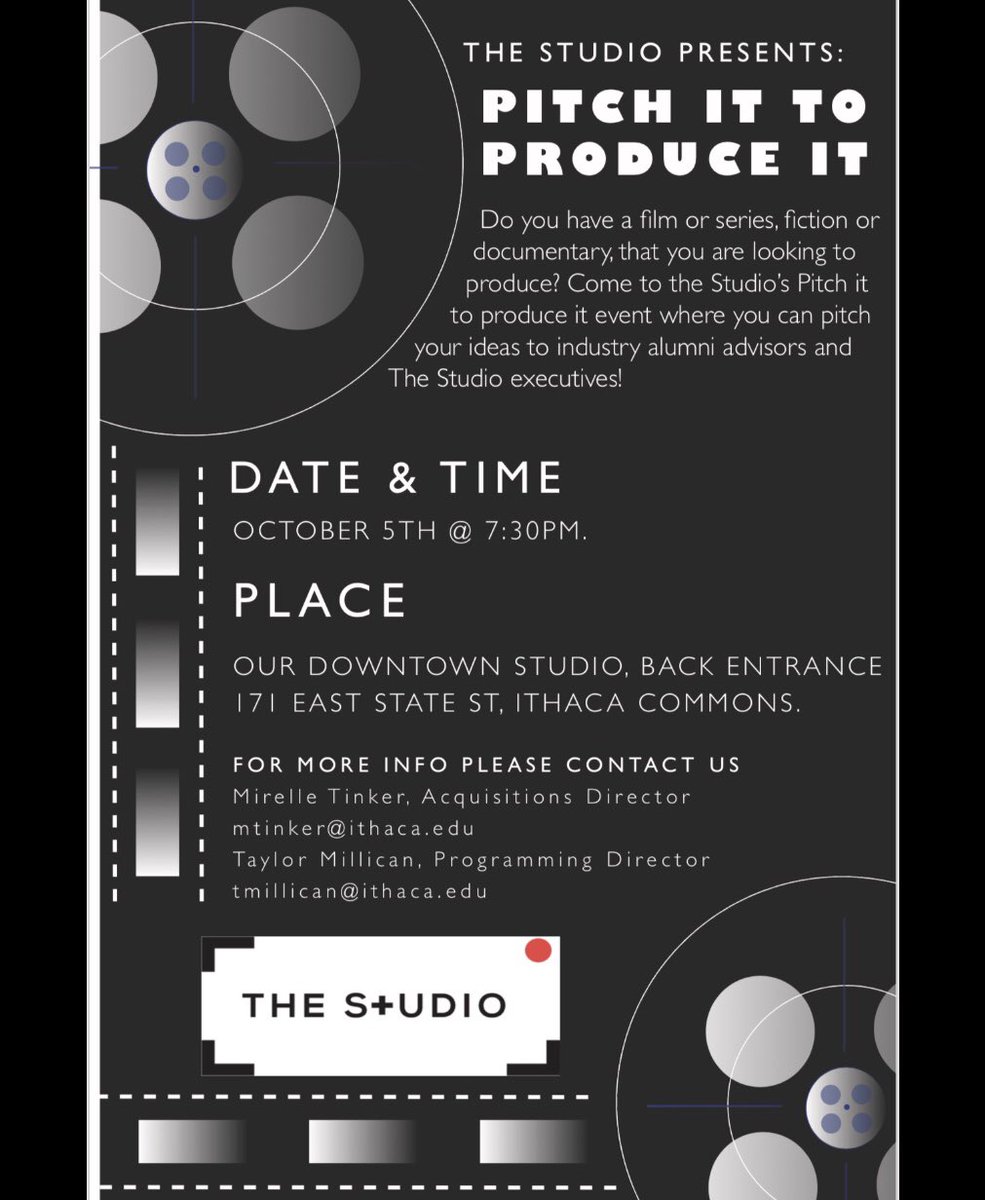 thestudioic's tweet photo. Our PITCH IT TO PRODUCE IT event is upon us! Look out for these posters around campus to get information about the event such as what time, where, and who to contact to answer any of your questions!
#icparkproductions #videoproduction #pitchit2produceit #film #fictionfilm https://t.co/5wnxOlrmQx