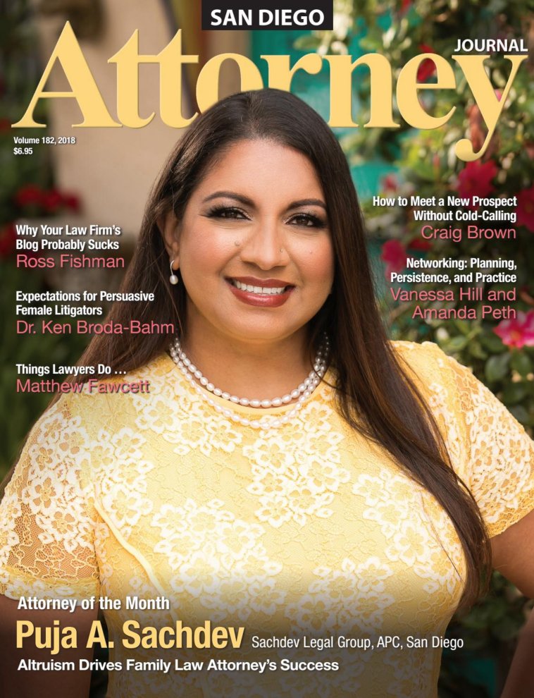 SachdevLegal's tweet image. It&apos;s here! @PujaArunSachdev is featured as the Attorney of the Month by San Diego Attorney Journal. Read the article &quot;Altruism Drives Family Law Attorney&apos;s Success&quot;.  Enjoy! issuu.com/sandiegoattorn… #sandiegodivorce