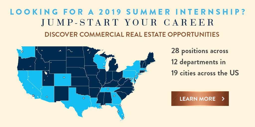 WalkerDunlop's tweet photo. We are now accepting #applicants for our 2019 Summer Internships! We have 28 positions across 12 departments in 19 cities across the U.S. #CRE #JumpStartCRE #2019Internship #SummerInternships https://t.co/N0Kethv1XQ https://t.co/TLfmqYSdNS