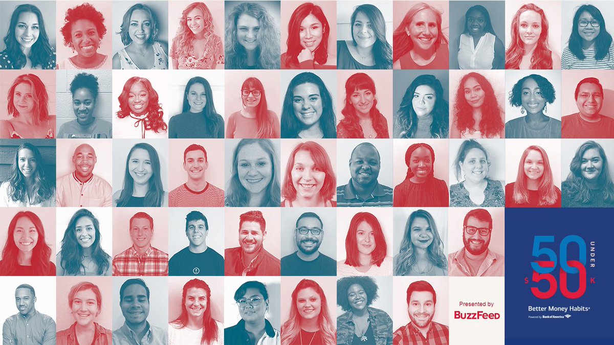 BofA_News's tweet photo. We're hosting a #BetterMoneyHabits camp with @BuzzFeed to celebrate our 50 Under $50K list recipients &amp; help them hone smart money habits. Meet the campers: https://t.co/4J7698cPUd https://t.co/Rf3IH2UJvy