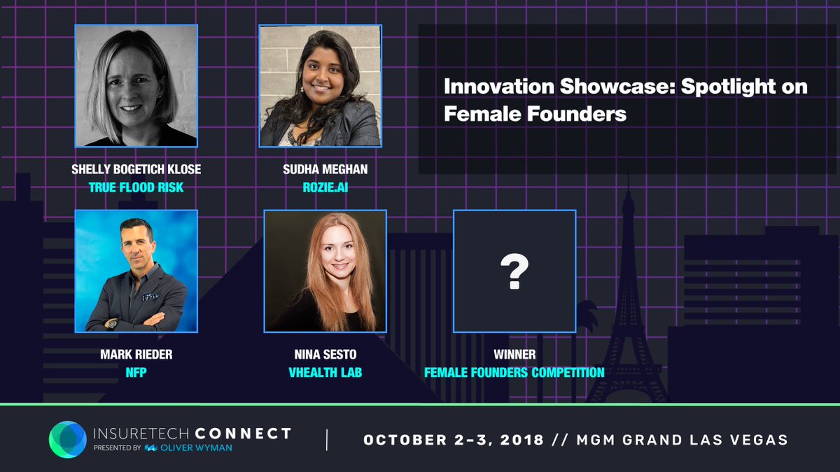 insuretechnow's tweet photo. Be sure to attend the Innovation Showcase: Spotlight on Female Founders at 3:55pm in room 318! #ITC2018 @nfp @vHealthLab @RiederMark @600_Nina https://t.co/0cbn9QF3kL