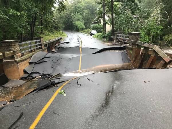 grant_a_magee's tweet photo. HUGE water even went down on Tuesday in Chester, CT. Amazing to see the force of nature from such a small tributary of the CT river, Great Brook cause so much damage to this small sturdy bridge. #AquaEco2018 https://t.co/hHOfMVlt7V