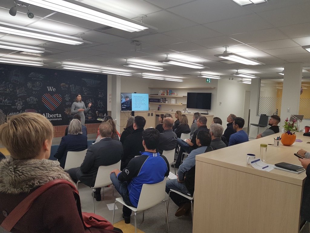 CGrassing1's tweet photo. (1/2) The ATB Entrepreneur Centre in #yql is the hot spot in southern Alberta to start, learn, and grow if you are an #entrepreneur or thinking of it. This picture is from yesterday’s weekly Entrepren-HOUR. #ECYQL #entrepreneuer #entreprenHOUR @ATBBusiness @LethChamber https://t.co/qbji83IYBc