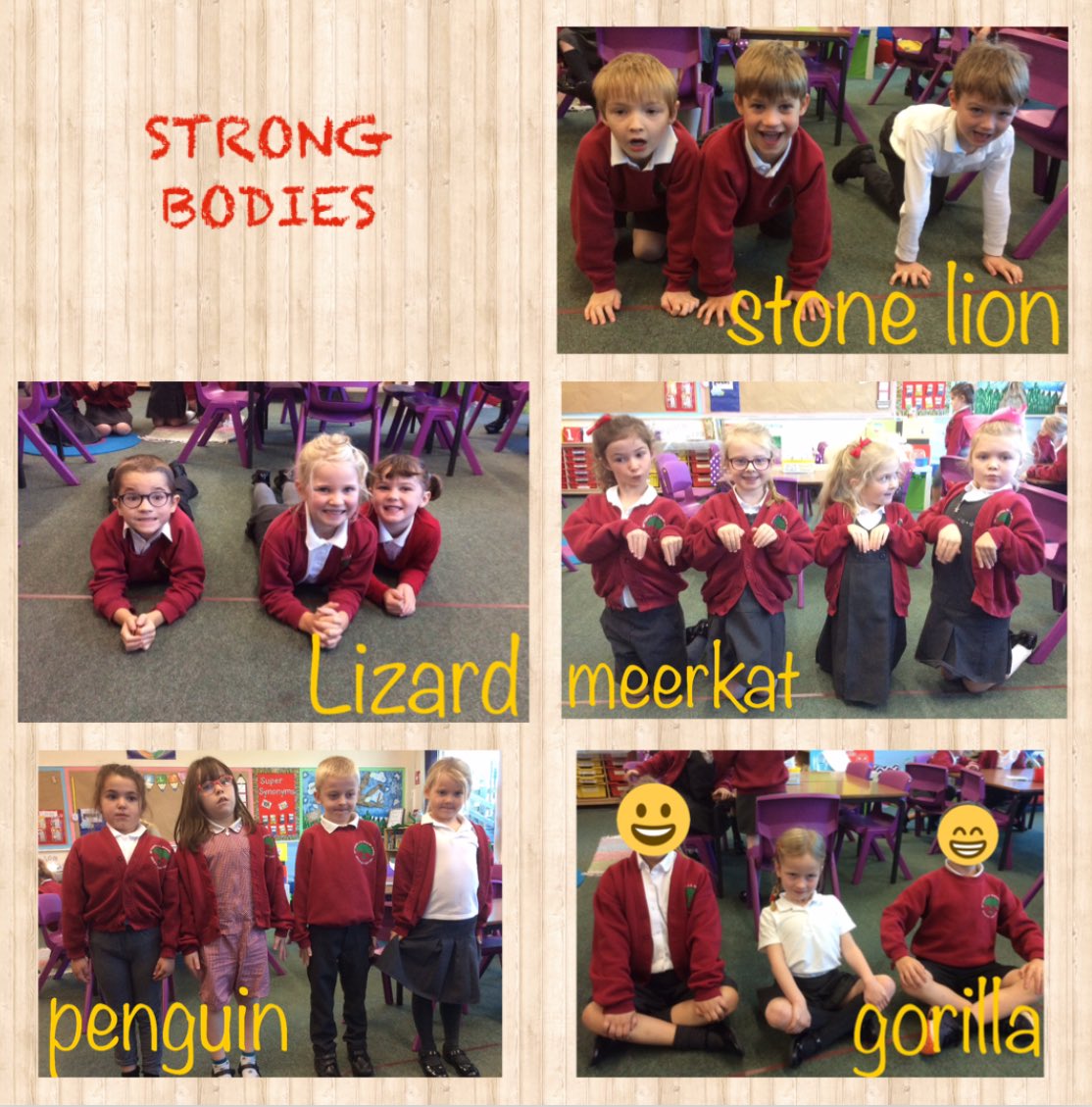 Year2_PPS's tweet photo. We've really focused on making our bodies strong this week! Here are the positions we've been using that are key in building strength for writing. Can you find ways to use them at home too? (Lots of children liked the idea of going on their tablet or reading whilst in lizard!) https://t.co/ivS3aBUHqR