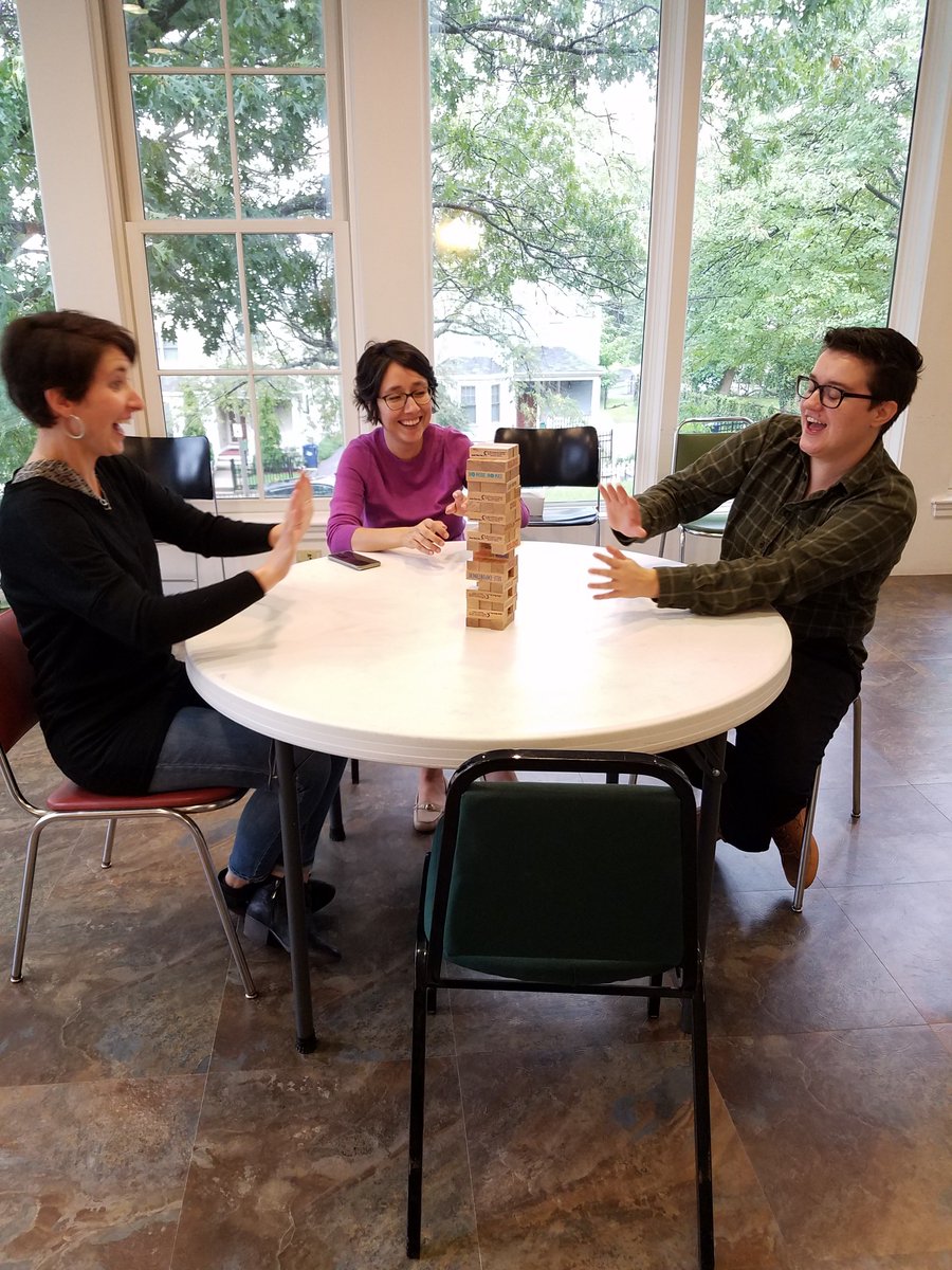 uuurbanministry's tweet photo. How is taking care of yourselves and each other going today? Thanks to @janedoe's perfectly timed care package, we took a little self/group care break this morning. Laughing over Prevention Jenga was just what we needed! We #BelieveSurvivors and have hope for #ASaferTomorrow. https://t.co/D3S8Nncw2c