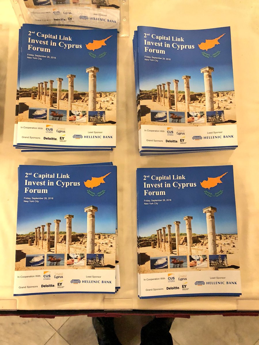 Prez <a href="/AnastasiadesCY/">Nicos Anastasiades</a> addresses 2nd Capital Link Invest in #Cyprus Forum #NYC. Sound public finances; stable tax &amp; legal regimes; incentives; educated work force; growth 4%; maritime; tourism; energy etc, make 🇨🇾 an excellent business &amp; investment destination. #USA <a href="/Georgiades_H/">Harris Georgiades, MP</a>