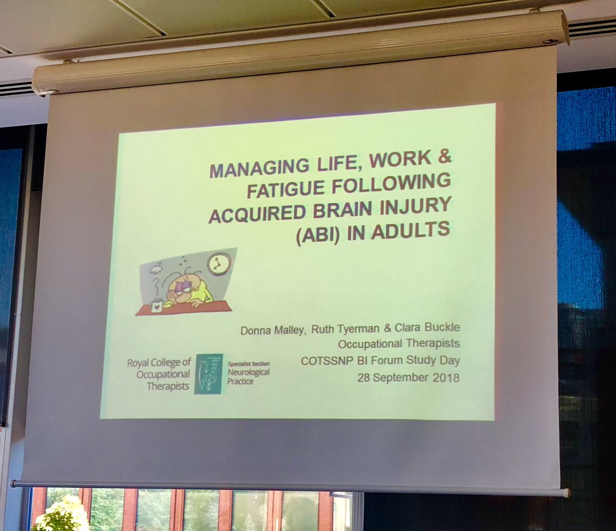 OtNeur's tweet photo. ‘If we can’t participate in activities, then who are we?’ Addressing fatigue post-brain injury. Fantastic study day @RCOT_NP #biforum @irwinmitchell https://t.co/IYOwVNueWv