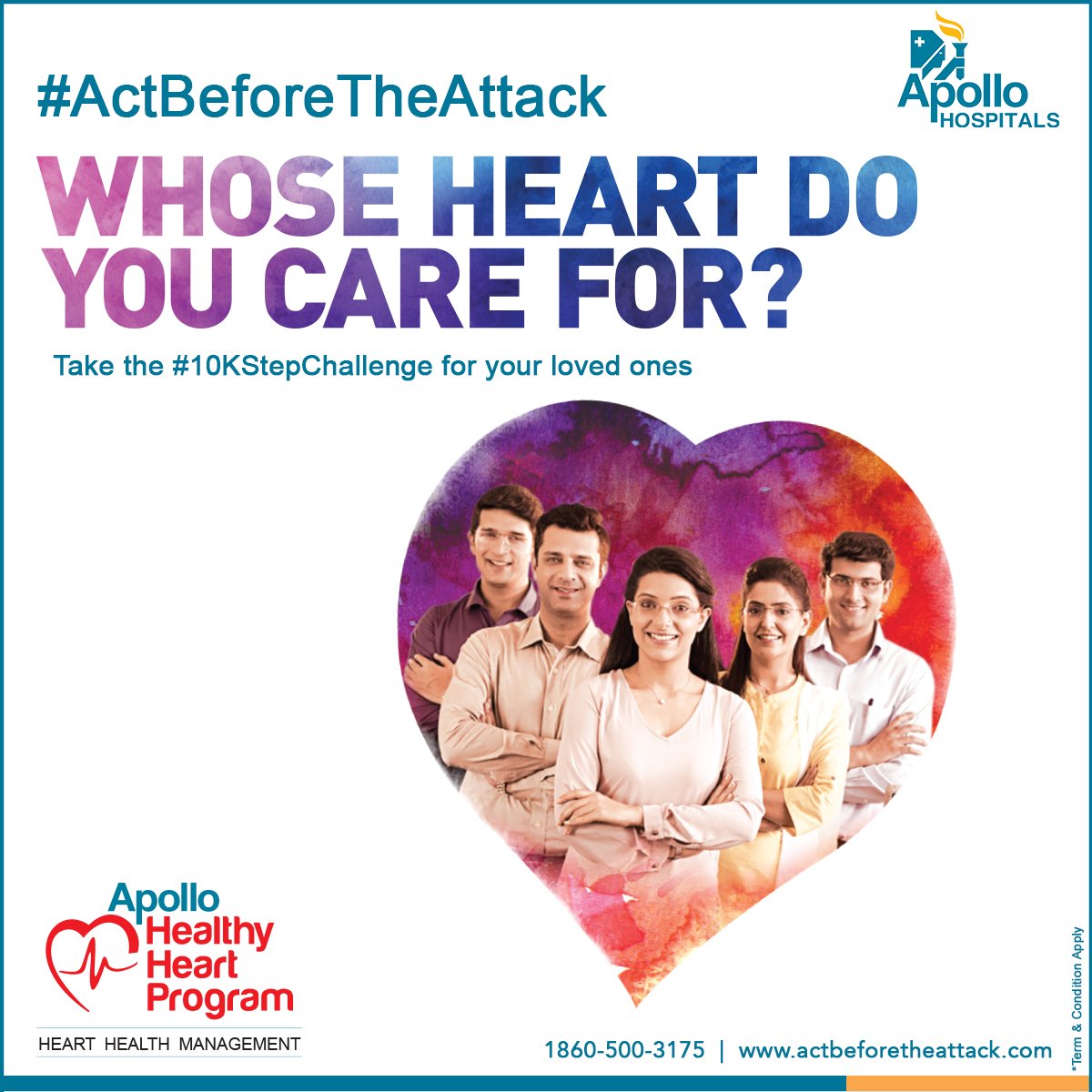 HospitalsApollo's tweet photo. Give your heart the attention it deserves. This #WorldHeartDay #ApolloHospitals brings to you the #HealthyHeart Program that helps you to #ActBeforeTheAttack. Participate in the #10kStepChallenge now! Register now - https://t.co/o1DWRsIiS6 https://t.co/K7CtCTONqo