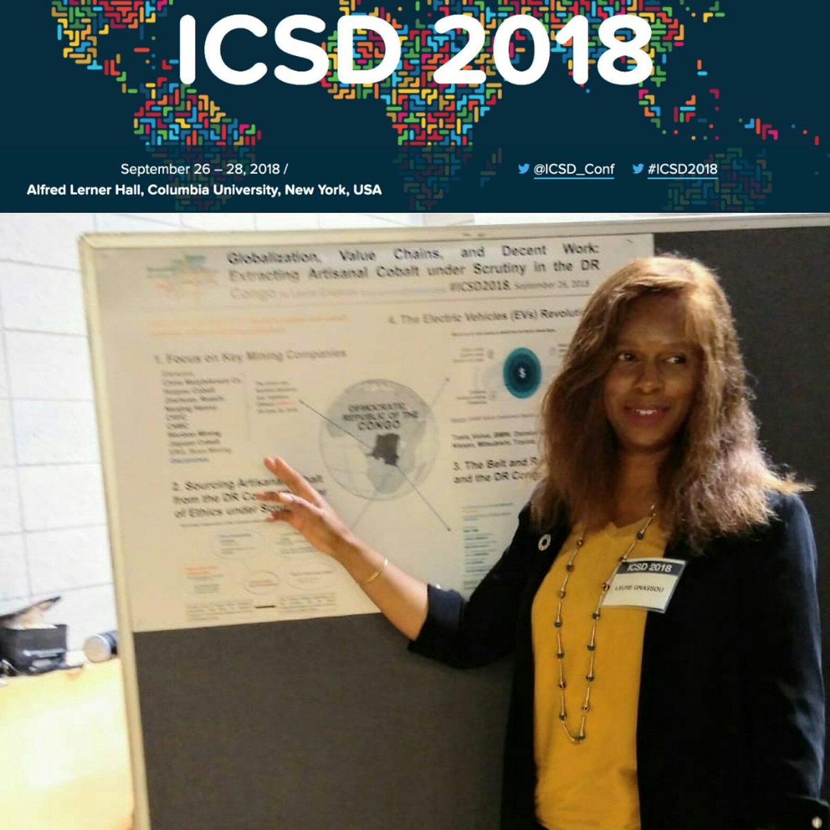 laure_app's tweet photo. Greatly enjoyed my poster presentation on #Globalization, #Value #Chains, & Decent #Work: Extracting #Artisanal #Cobalt under Scrutiny in #TheDRCongo #RDC #DRC at #ICSD2018
#Columbia #University
#Mining
#Katanga #China
#EVs #Tesla
#Batteries
#RCI #LMEย
#Blockchain
#UNGAย
#OOTT https://t.co/i4rtEW08km