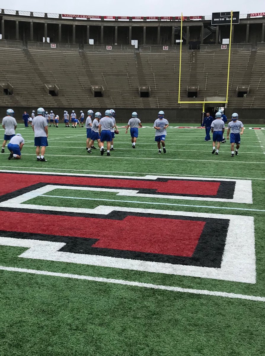CoachToop's tweet photo. #USMMAFootball working out at Harvard Stadium as we prep for tomorrow’s game vs 4-0 MIT. Harvard DL Coach & former USMMA LB Coach Mike Horan & Harvard D Staff came out to walk thru. Harvard plays RI tonite - GL! #BeatMIT #AmericasFinest #BeatCG @HarvardFootball #Zinging #OnIt https://t.co/aPoMsZyX8V