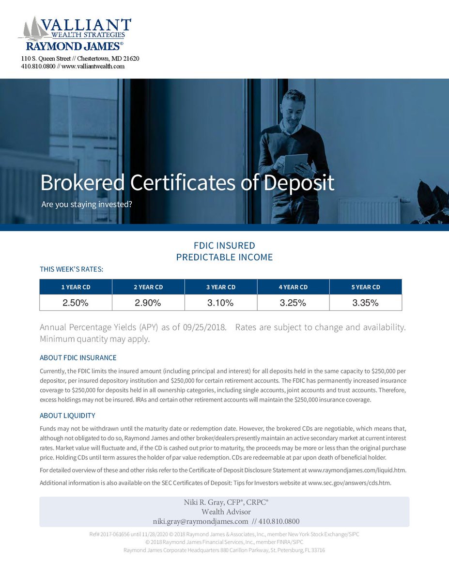 investvalliant's tweet image. Updated (and increased!) CD rates this week. #predictableincome. Call our office to take advantage of these rates today.