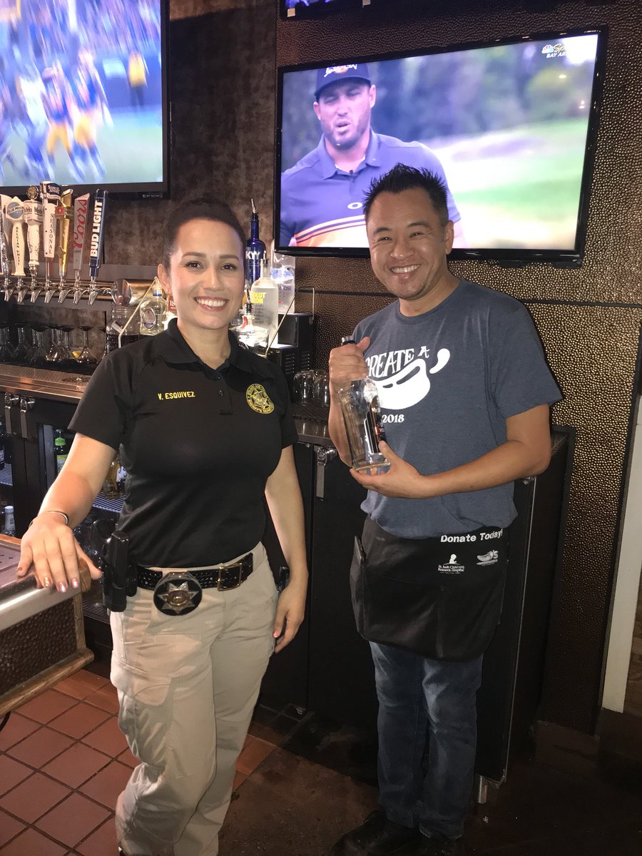 HHoux's tweet photo. So thankful to the Stanislaus Sheriff’s Department for their passion in helping St. Jude Children’s Research Hospital.  #tipacop @Chilis @StJude https://t.co/4A1pOQH556