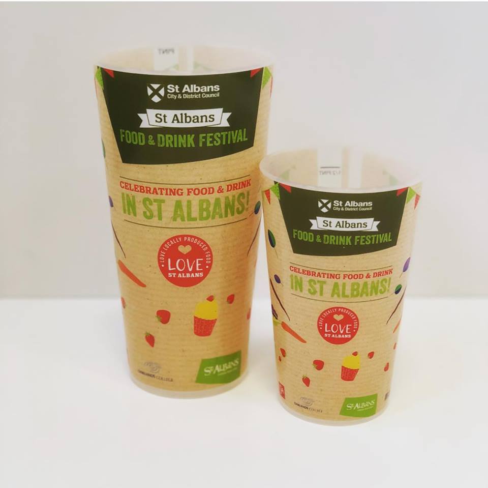 New reusable cups for St Albans Festival on Sunday! Available for a £2 refundable deposit in pint and half pint sizes! Visit the information point by Clinton Cards for more details #StAlbansFDF #refillnotlandfill