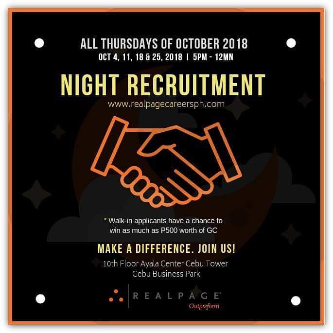 Night Recruitment for our Cebu Site! 

For the list of openings, visit our realpage career site:

realpagecareersph.com

#Work4RP
#Alpha
#RealPager