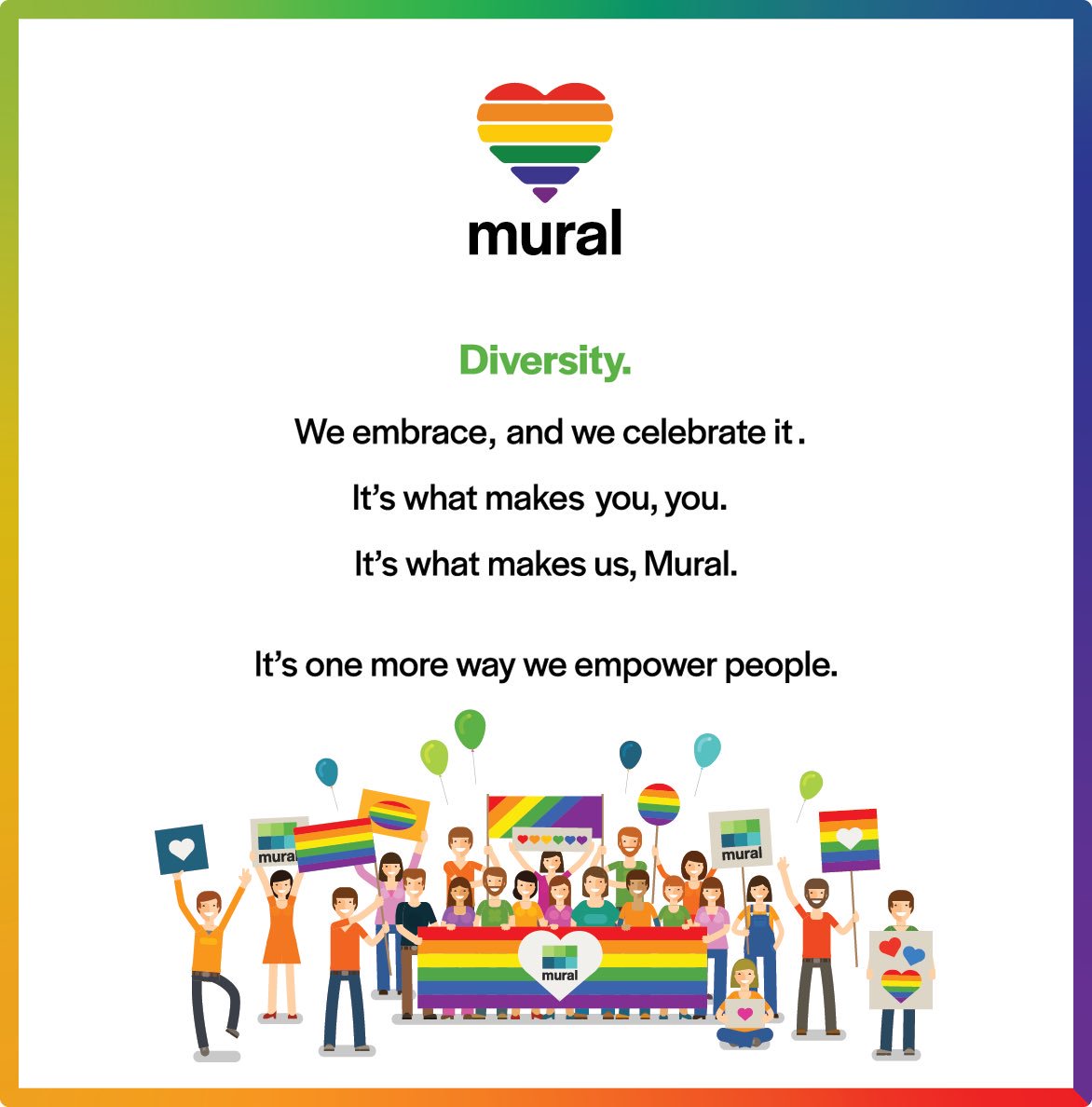 muralcloud's tweet photo. Today we stand with our Tucson Community in celebrating Tucson Pride. We "bring our whole selves to work" every day and believe that Diversity makes us strong and a great place to work. #LifeatMural #diversity #Tucson #pride #pride2018 #tucsonpride https://t.co/y6EVtXWqlk