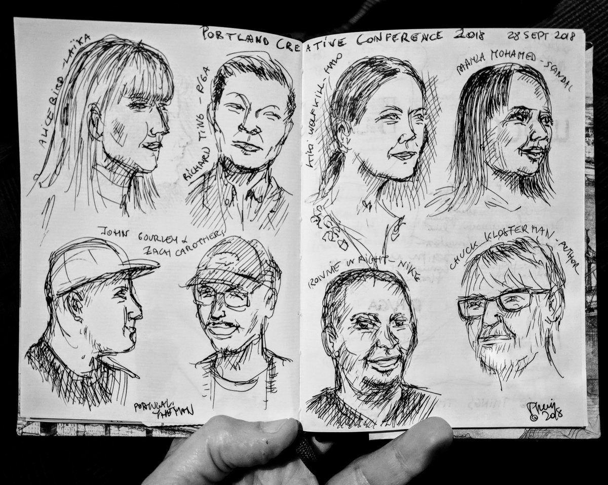 WarpedGenius's tweet photo. Sketches of speakers at the Portland Creative Conference.
#cre8con #cre8con2018 https://t.co/Sscuz2Eozr