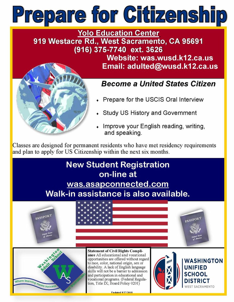 WAdultSchool_WS's tweet photo. Prepare for Citizenship.  New Student Registration on-line at https://t.co/4opm4mCqDB https://t.co/wNc7rytxUn