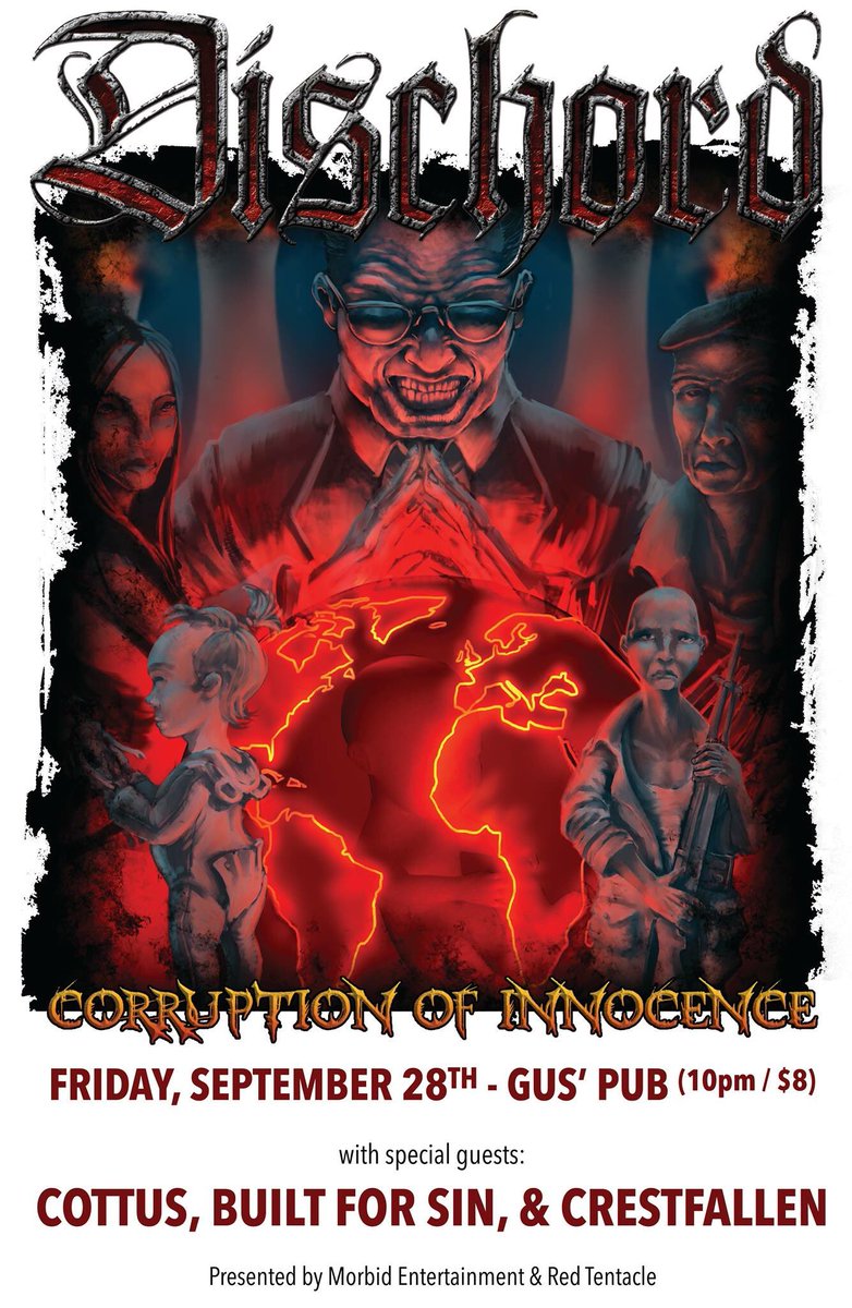 Tonight at <a href="/GusPub/">Gus' Pub</a> in #Halifax. DISCHORD album release w/ Cottus, Built for Sin, and Crestfallen. 10pm / $8 -> facebook.com/events/1881253… <a href="/morbident/">Justin</a>