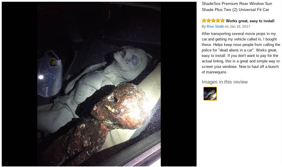 zorinaq's tweet photo. Amazon review for auto sunshades #DeadAliens https://t.co/vBIHGcOPZY