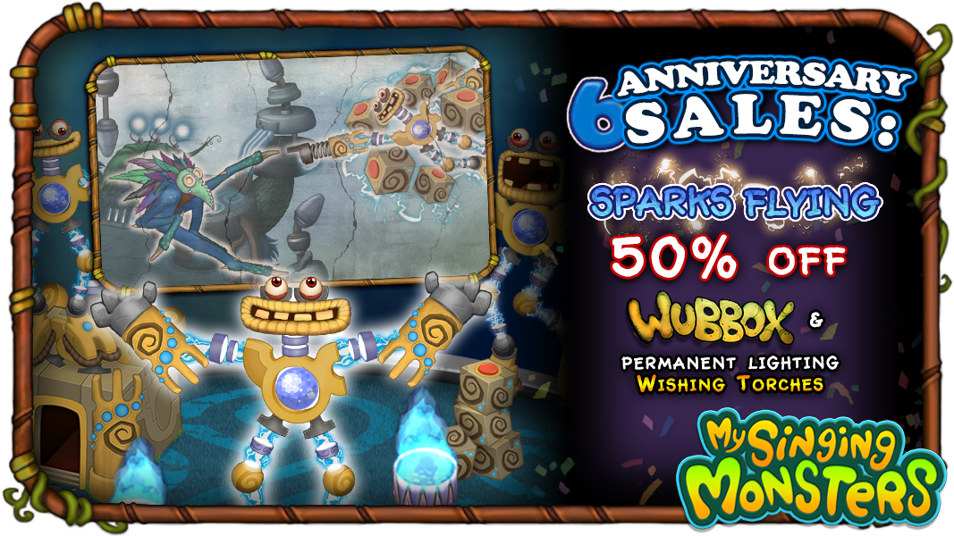 My Singing Monsters on X: Our faces lit up when we heard about this  weekend's Sparks Flying promotion!🔥 Enjoy 50% OFF the Wubbox and permanent  Wishing Torch lighting for a limited time.⚡