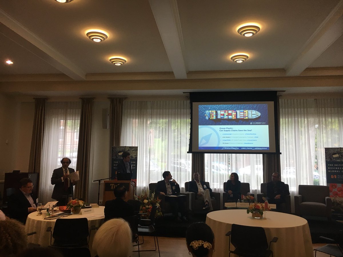 BeaMontesi's tweet photo. #StartingNow speakers from @Dell @CocaColaCo @newbalance talk about their efforts to end plastic waste and save our oceans #OceansTurn @FletcherSchool @IBGC_Fletcher https://t.co/wdufTlxC6E