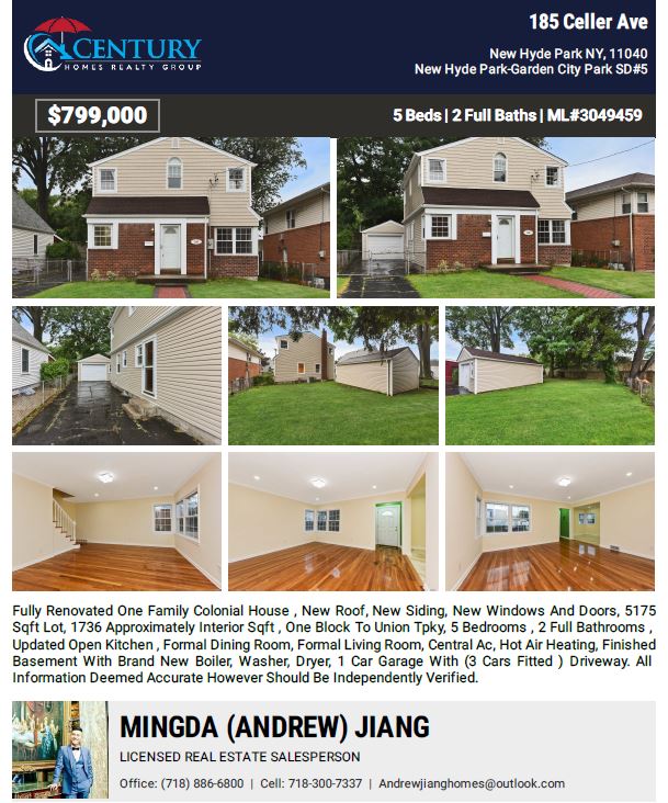 Open House !
All Welcome !
Sun 9/30 2-4pm
182 Celler Ave New Hype Park 11040
🤵 Andrew J 718-300-7337
📩 andrewjianghomes@outlook.com
#forsale #centuryhomesrealty #realestate #mustsee #1family #newlyrenovated 
#agents #allwelcome #openhouse #newhypepark #driveway #backyard