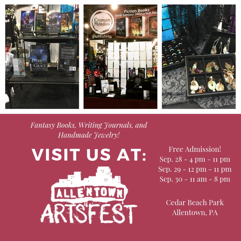 CasualDisasterP's tweet photo. Handcrafted jewelry!
Writing journals!
And our line of Fantasy and Romance books!

Visit #CrimsonMelodies at the #AllentownArtsFest this weekend. https://t.co/wwSYym3ewW
