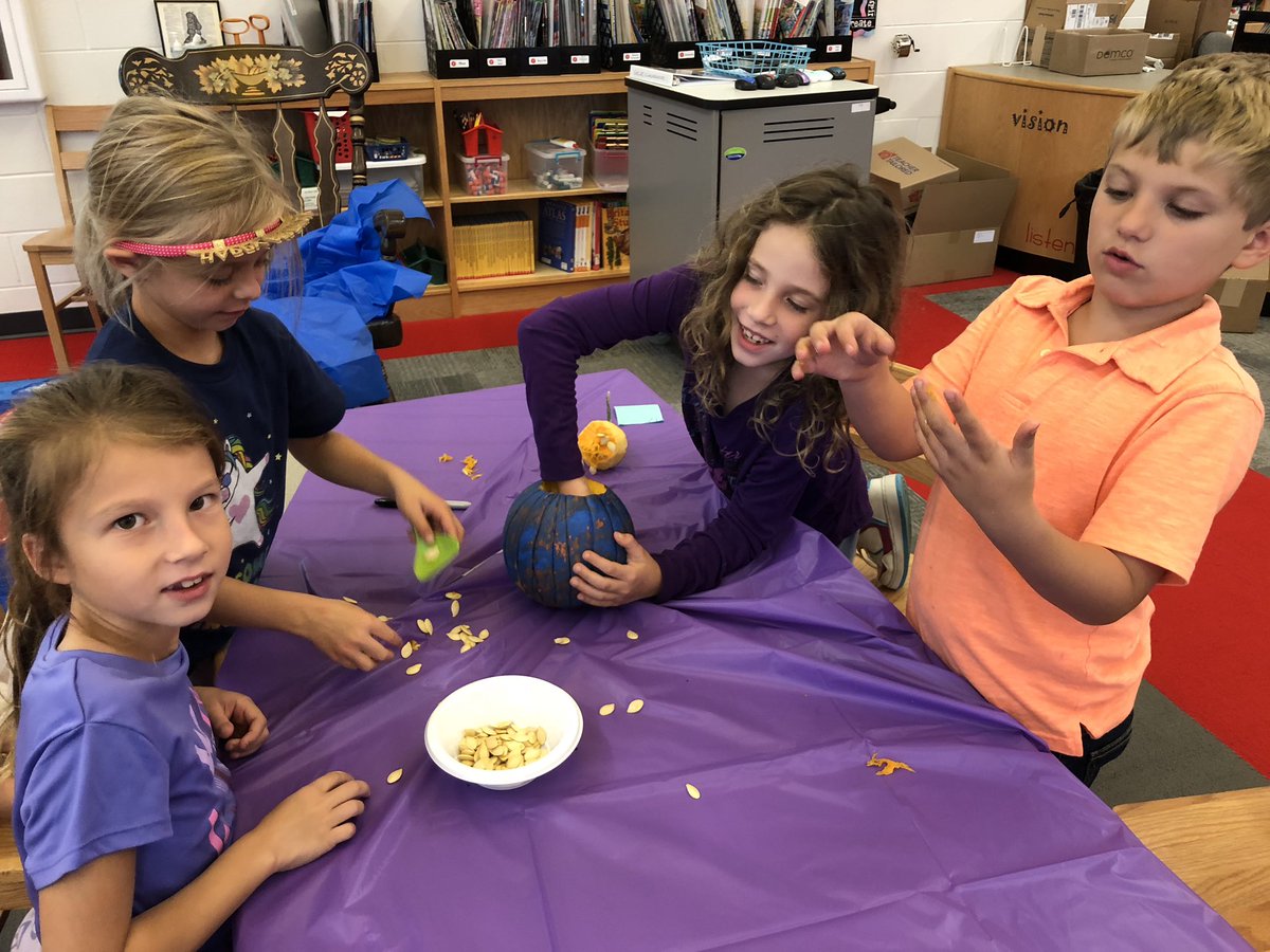 christa0511's tweet photo. Finishing up a paired text study on pumpkins but getting our hands dirty! @Boone_County @UnleashTheWilde https://t.co/6E7bWi8mW4