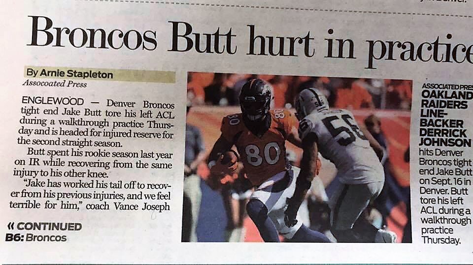 GreenAaker's tweet photo. And the headline of the day goes to....
#Broncos #BroncosCountry #DenverBroncos #JakeButt https://t.co/mTqWYA77i0