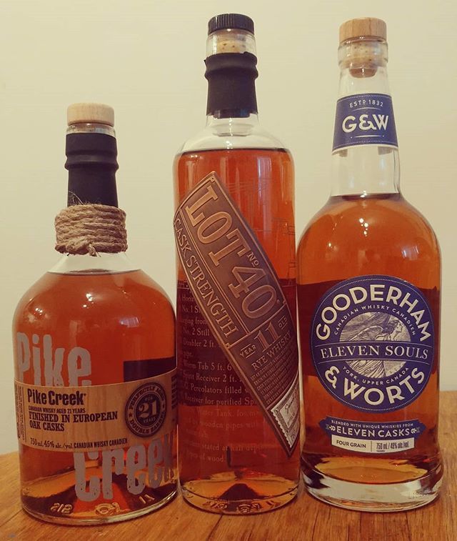 TorontoWhisky's tweet photo. The 2018 #northernbordercollection is coming soon! Lot 40 CS is amazing as always, the Gooderham &amp; Worts 11 Souls is a big step up in flavour and complexity vs last year, and the Pike Creek 21 Euro cask finish is a very nice expression of Canadian whisky… https://t.co/ibvMtdJ1qy https://t.co/dIqnij4hyr