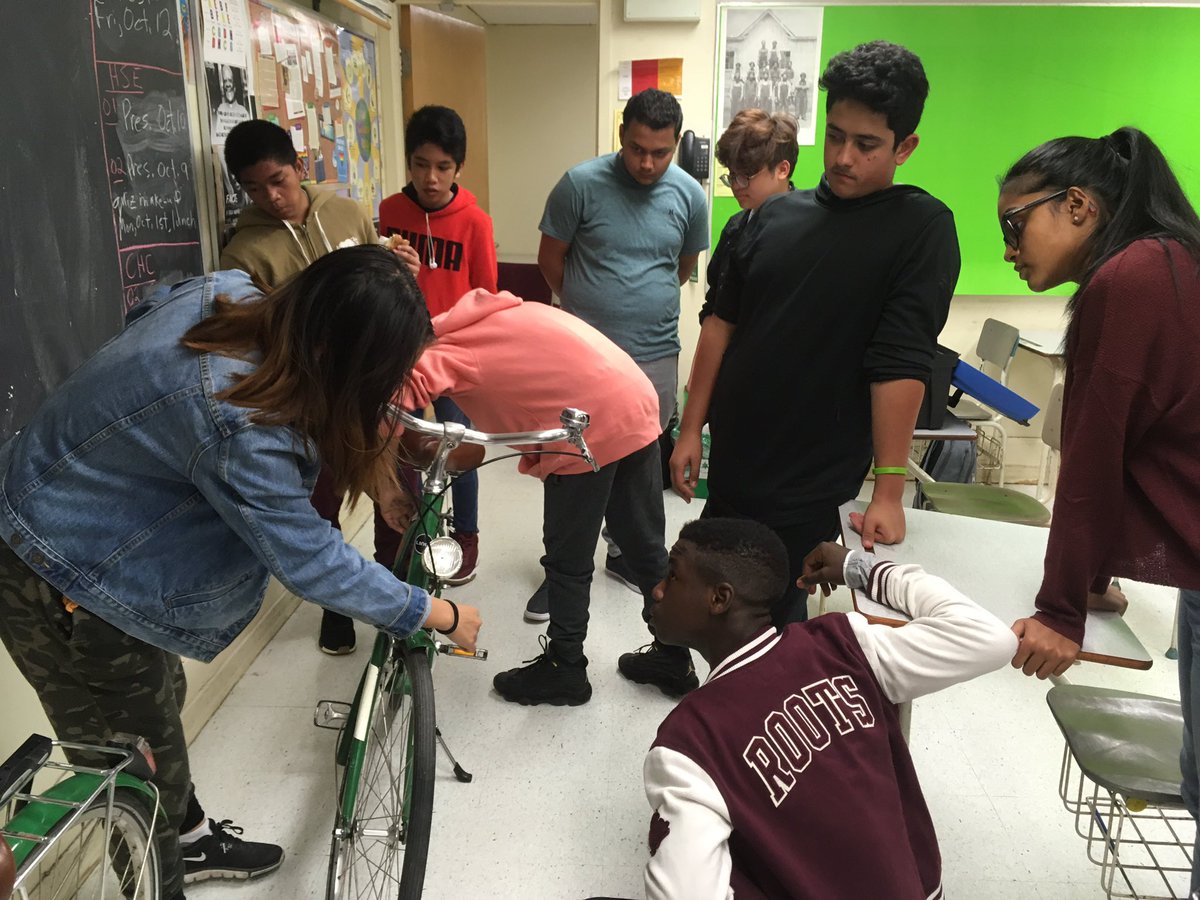 biketoschoolTO's tweet photo. It was time for ABC Safety Checks at @jarvistdsb today. Student Leadership exemplified by Kelly demonstrating checking brake pads for wear https://t.co/BkyGv7GDQL