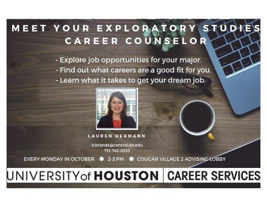 UHExploratory's tweet photo. Meet Your Exploratory Studies Career Counselor!
#UH #GoodGrades #GoCoogs #ExploratoryStudes #UHExploratory #whatwillyouexplore #major #declare https://t.co/3Kaqi0DmzS