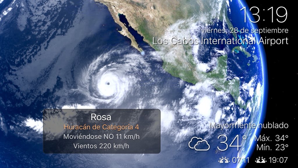 chematierra's tweet photo. ATENCIÓN:
El #HuracánRosa es un potente y peligroso huracán mayor Categoría 4 en el Océano Pacífico girando con dirección a Baja California, México
•Vientos 220km/h
•1015km al SW de #BCSMex
Por favor mantenerse ATENTOS a su trayectoria y evolución
https://t.co/PN7emecNVb https://t.co/eHz9myeeVT