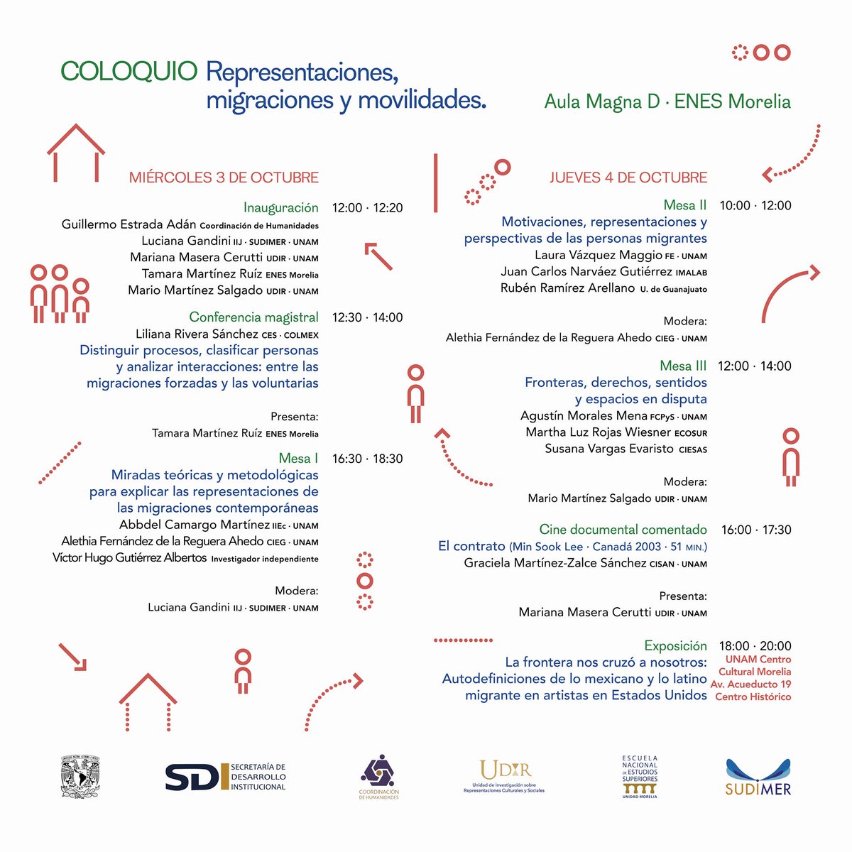 SUDIMER UNAM (@sudimer_unam) on Twitter photo Coloquio "Representaciones, Migraciones y Movilidades" encuentro académico con enfoques novedosos que promoverán el estudio de los procesos migratorios en sus diversas manifestaciones sociales, económicas, políticas y culturales.
3 y 4 de octubre en la <a href="/UDIR_UNAM/">UDIR-UNAM</a> Coloquio "Representaciones, Migraciones y Movilidades" encuentro académico con enfoques novedosos que promoverán el estudio de los procesos migratorios en sus diversas manifestaciones sociales, económicas, políticas y culturales.
3 y 4 de octubre en la <a href="/UDIR_UNAM/">UDIR-UNAM</a>