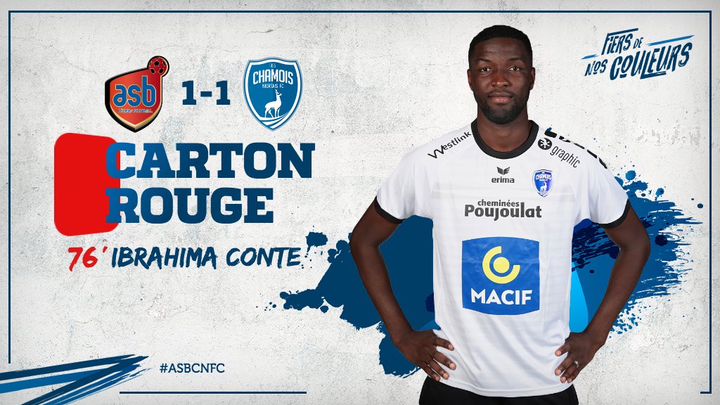 ChamoisStFlo's tweet photo. [#ASBCNFC] J9 - 🔴 Second carton jaune pour Ibrahima Conte, qui est donc expulsé... https://t.co/0CoS134quZ