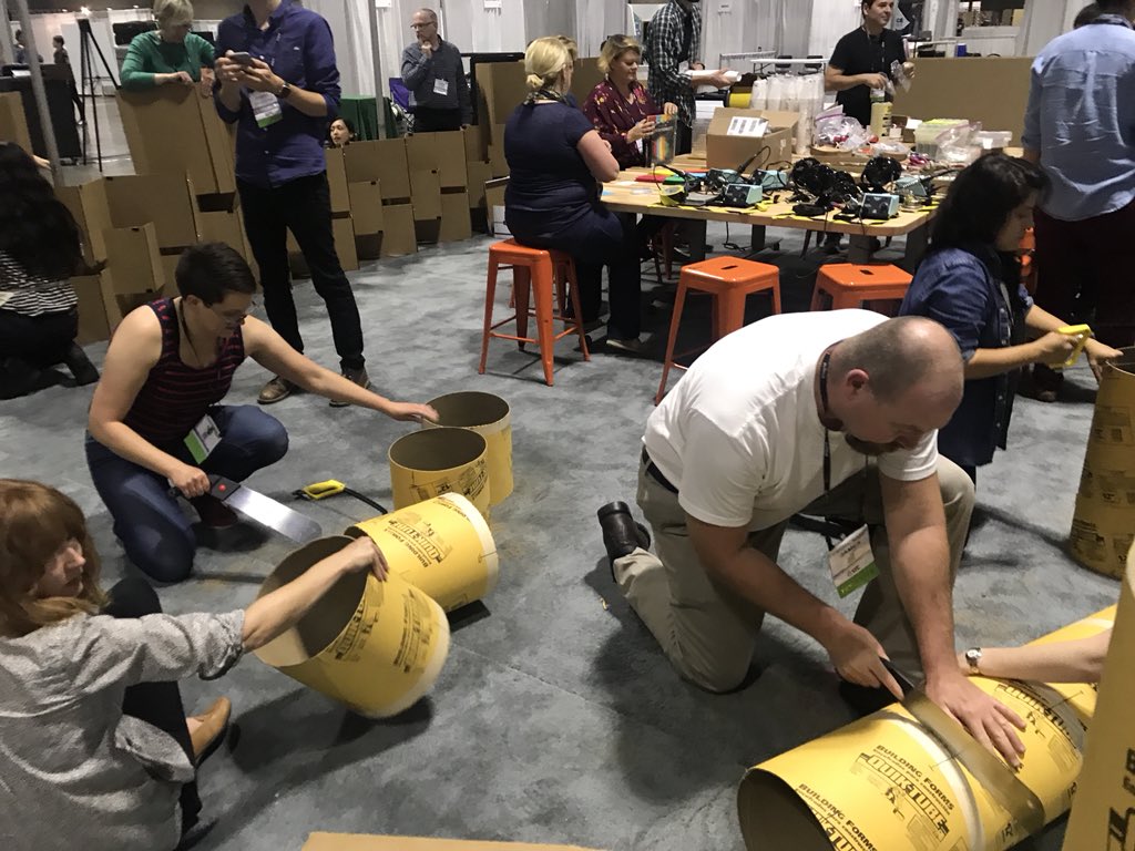 TinkeringStudio's tweet photo. The Maker Space is coming together....66 people from 47 institutions people making the magic happen! @ScienceCenters #MakerSpaceASTC #ASTC2018 https://t.co/GBOEQb2gTa