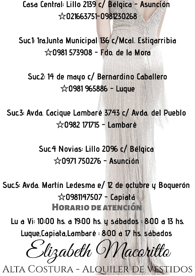 Elizabeth Macoritto Alta Costura - Suc. 2 - Luque | Alquiler Vestidos |  Barrio Centro
