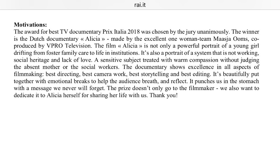 Alicia wint Prix Italia