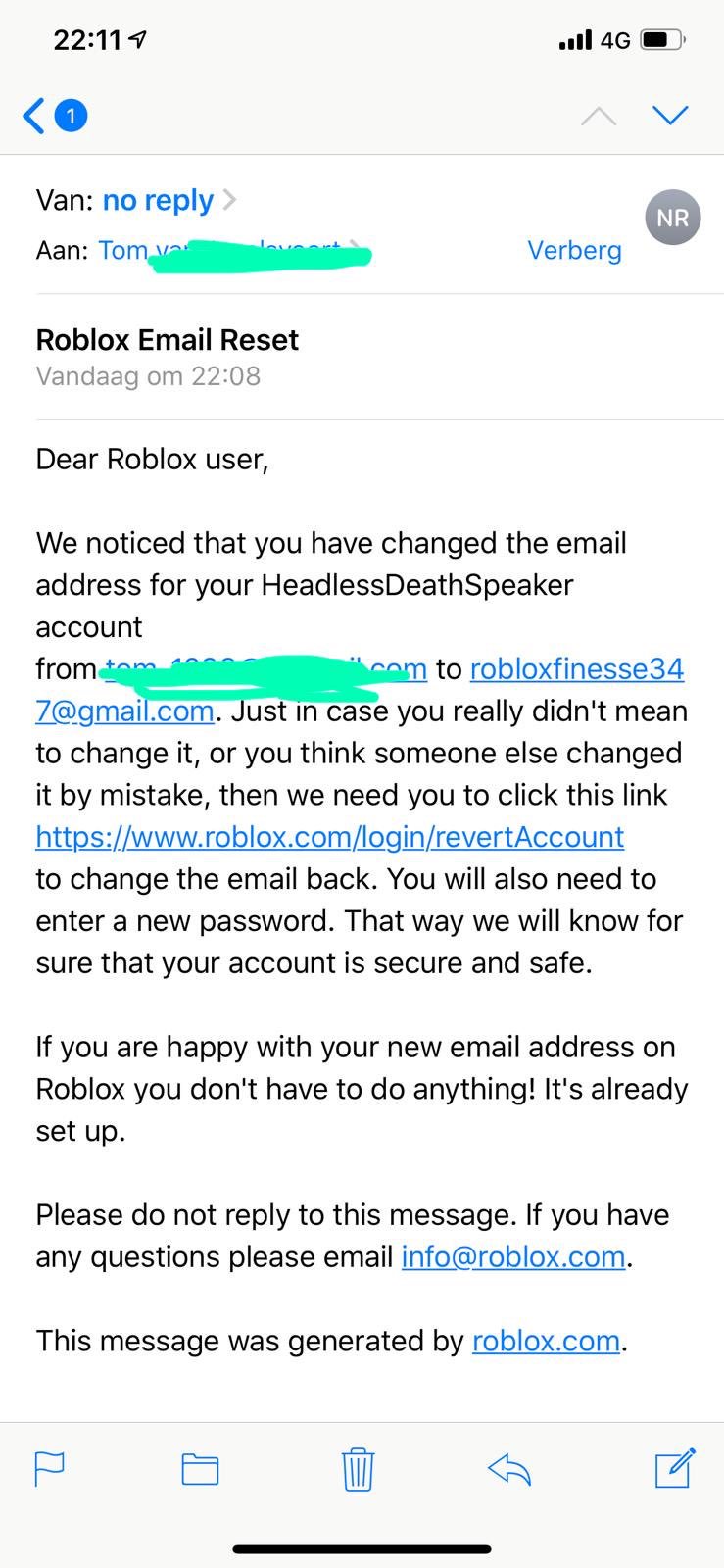 Tom On Twitter Justdevv Please Share There Is A Roblox Fake Email Going Around With The Message Your Email Has Changed And To Revert You Need To Reset Your Password Aka They Steal - what is the email for roblox