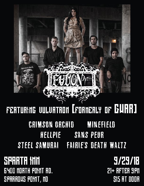 SPECIAL one day sale ~ Since hoodie weather is upon us, time to liquidate Hellpie hoodies at reduced price of $20 plus price of admission.    
One day only, 9/29 Sparta Inn Sparrows Point MD 7pm - closing