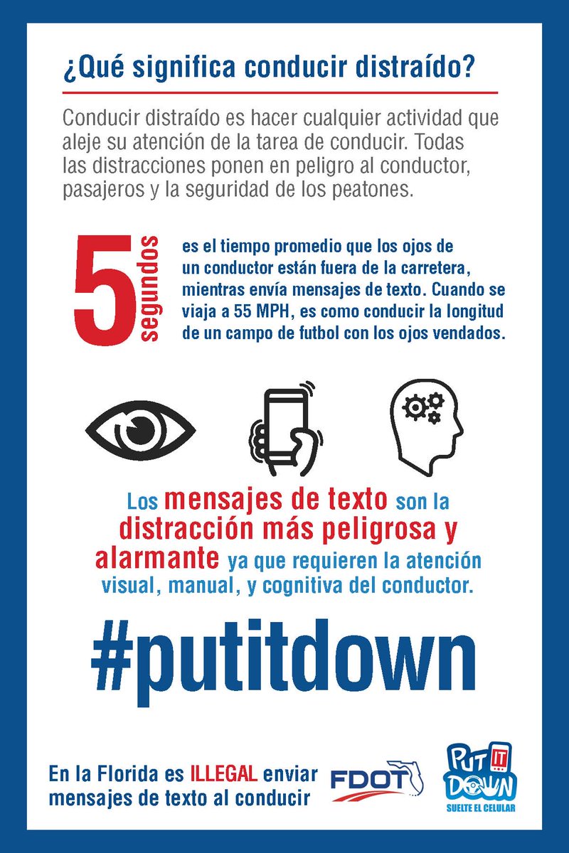 MDCPS's tweet photo. ¡El conducir distraído es peligroso! ¡No lo haga! #NoLoUse #PuedeEsperar #PutitDown @MyFDOT_Miami https://t.co/3FDe79LKAH