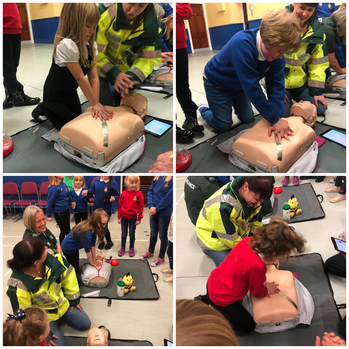 BeeEllon's tweet photo. Had a great night at GB tonight! One of the mums is an Ambulance Technician &amp; also a volunteer First Responder. She brought other responders with her. We learnt some CPR, the recovery position &amp; checked our oxygen. We got to look at their kit too! #gbistheplacetobee #ambassabees https://t.co/KRLYs7oM5h