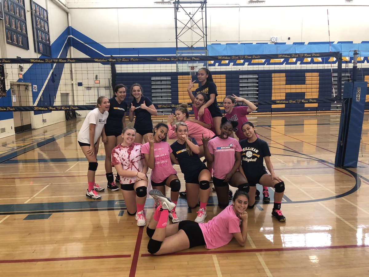 JV getting a head start on sporting their pink gear for Breast Cancer Awareness Month 🐏🌸🎀💕