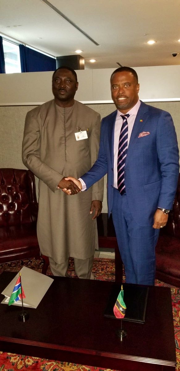 markbrantley3's tweet photo. #StKitts #Nevis is committed to  deeper engagement with #Africa. Proud to sign mutual visa waiver agreement with The Gambia through its Foreign Minister H.E. Dr. Mamadou Tangara. This eases travel between our two countries and promotes people to people contact #DiplomacyMatters https://t.co/RL4nbuT5Fw