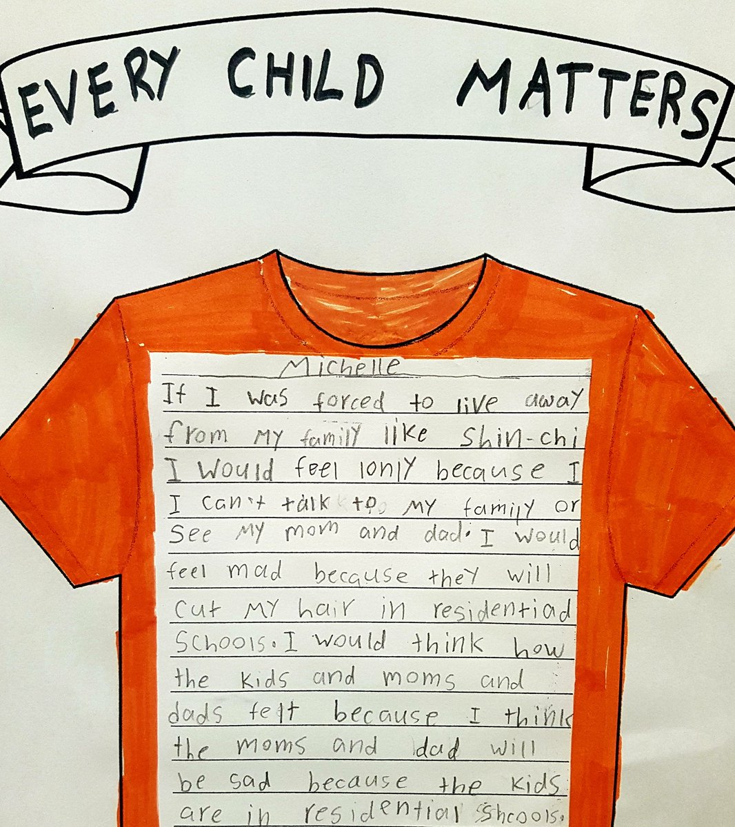 ParsaShahid's tweet photo. "Orange Shirt Day is to learn the truth about how unfairly children were treated in residential schools so we can win the trust back from the indigenous people of Canada." ~Devyn (Gr.3)
#innocentwisdom #OrangeShirtDay #TruthAndReconciliation @HWDSB https://t.co/vg3XUXp0Yc