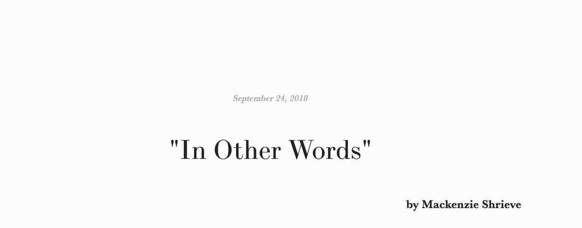space_ship_arts's tweet photo. "In Other Words" // poem by Mackenzie Shrieve

I’ve breathed in scents of trees and water and held on to them as if they are my own
I’ve anguished over other people’s words, manipulating and rearranging
As if to pretend that they belong to me

Full poem> https://t.co/tdmc21rRML https://t.co/sa3IyQwKkO