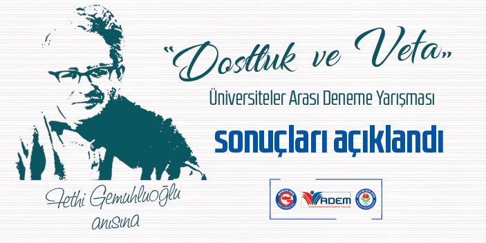 "Dostluk Ve Vefa"Konulu Üniversiteler arası deneme yarışması sonuçları açıklandı.Türkiye genelinde Üniversitemiz ve Klübümüzü temsilen katılan ZEYNEP SALMAN Arkadaşımız "Aynadaki Hüzün” eseri ile 1. Olmuştur. arkadaşımızı ve dereceye giren tüm arkadaşlarımızı da tebrik ederiz.👏